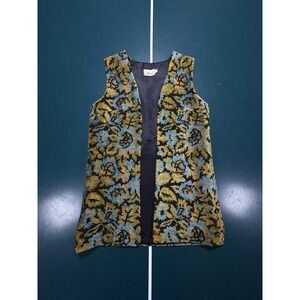 Vintage 70s Aladdin‎ Tapestry Vest Women's Small Floral Leaf Boho Hippie Rare